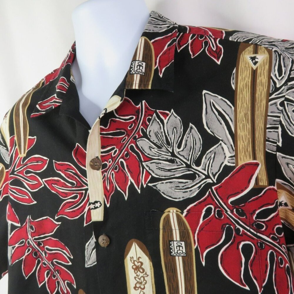 Hawaiian Reserve Collection Aloha Shirt Mens L Cotton Tiki Surfboard Red Black